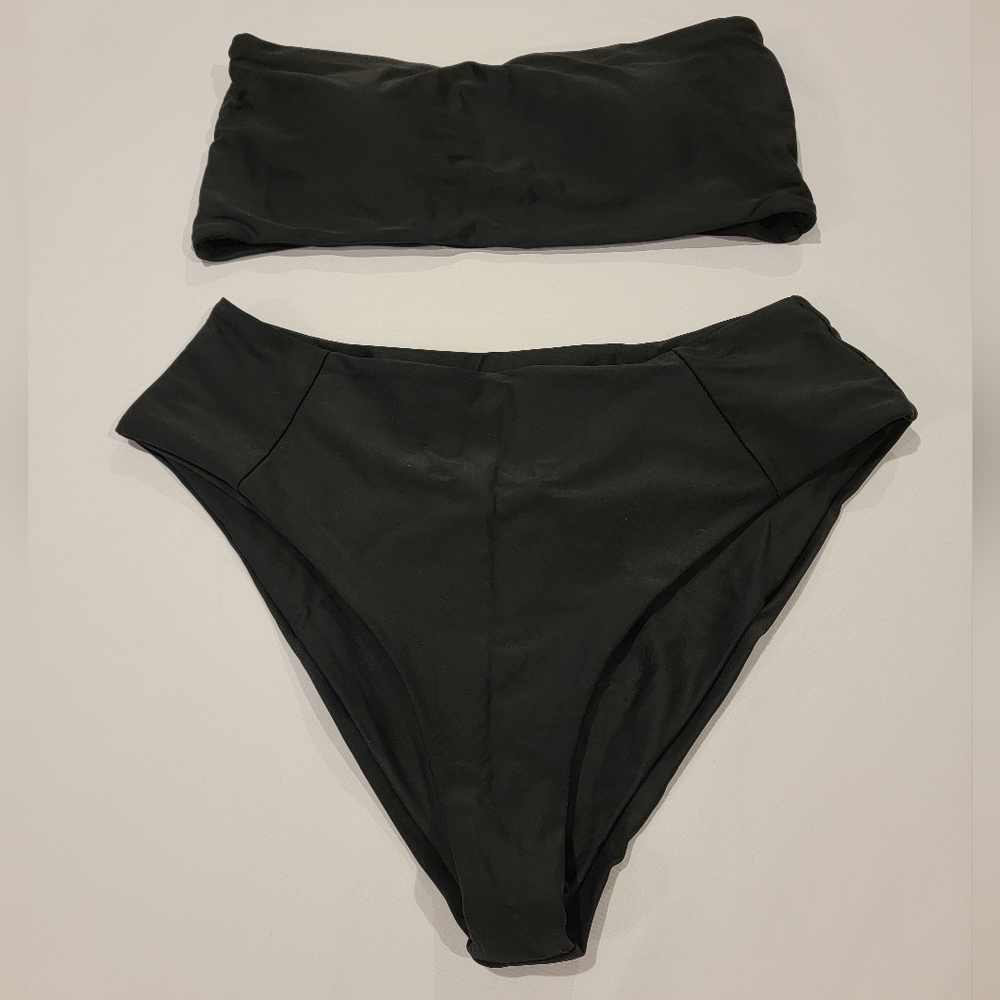 High-Waist Bandeau Bikini Set - Black
